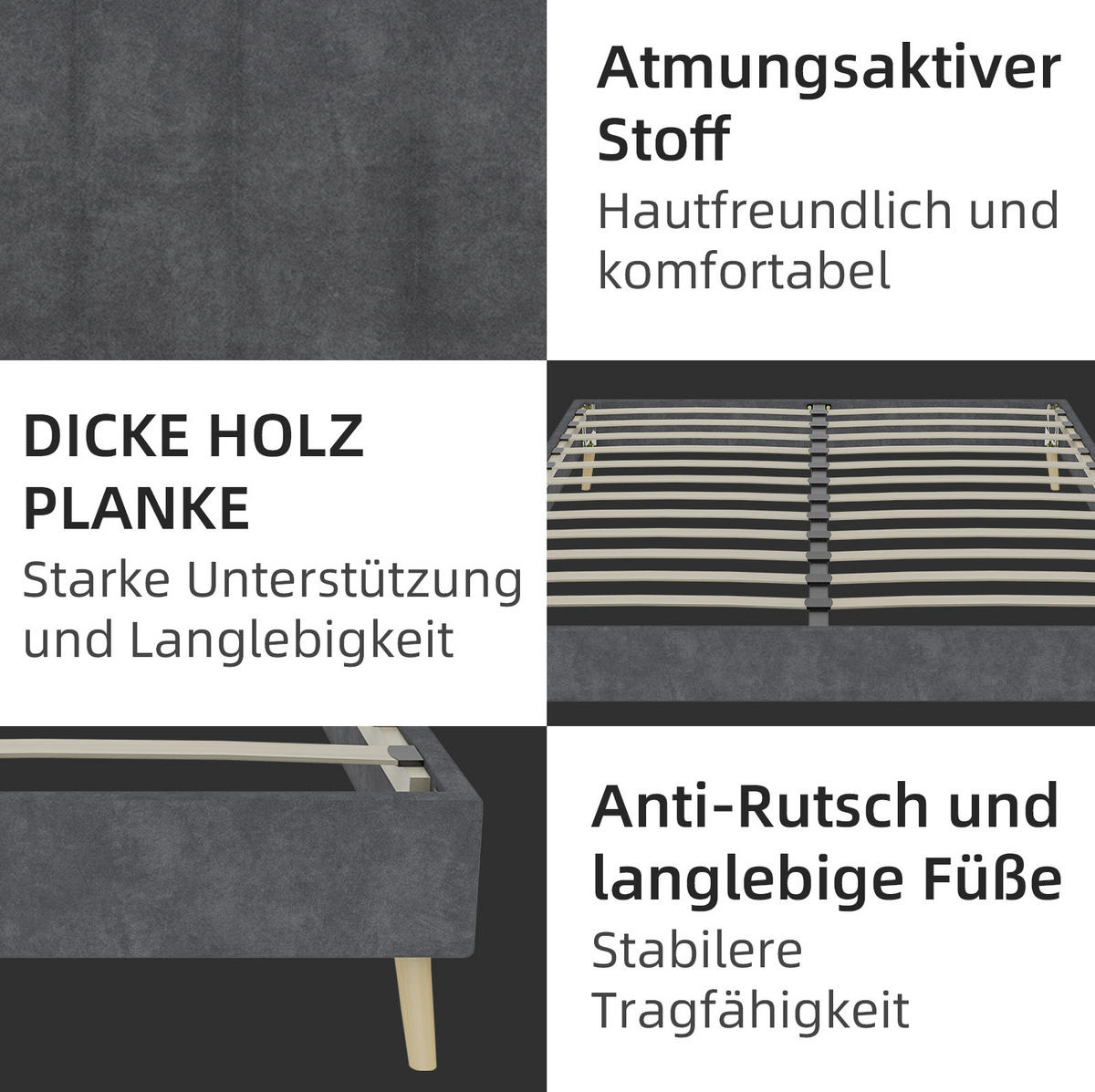 BETTGESTELL 140/200 cm mit niedrigem Rahmen und modernem Design, Dutch-Velvet-Bezug, Grau - Grau, Textil (140/200cm) - Redom