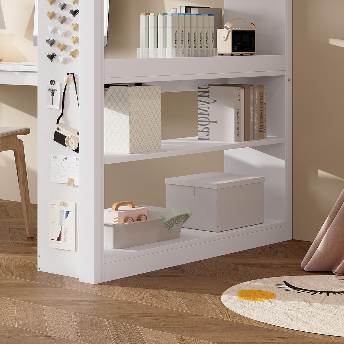 HOCHBETT 90/200 cm in Weiß Kinderbett mit Ablageregal, Filztuch und Sicherheitsgeländer - Weiß, Holz (90/200cm) - STILVORA