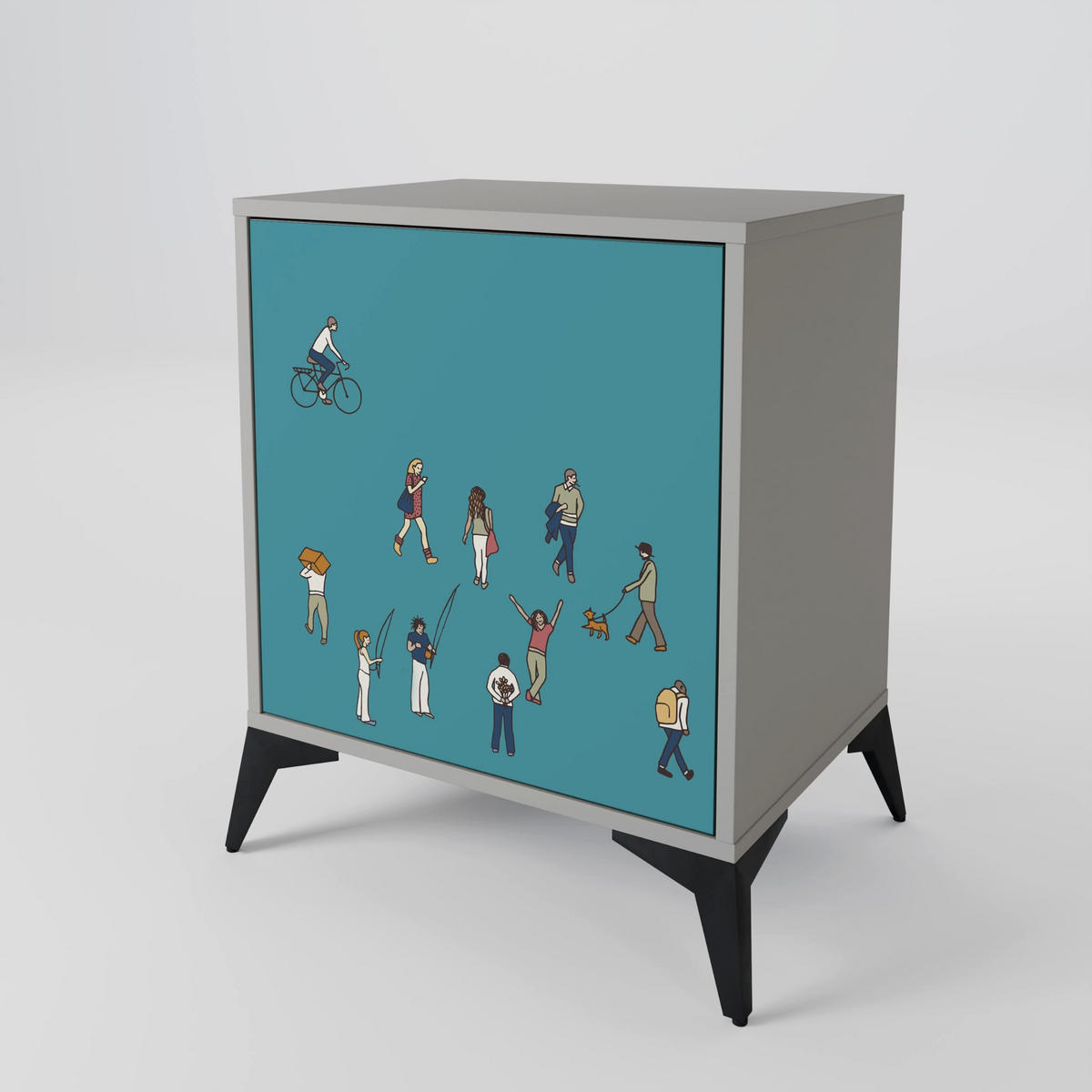 SIDEBOARD COLLECTIVE STREAM, Grau, 57,5x42x77,5 cm, Schräge Buchenholzfüße - Buchefarben/Multicolor, Holzwerkstoff/Buchenholz (57.5/77.5/42cm) - SpaceRebels