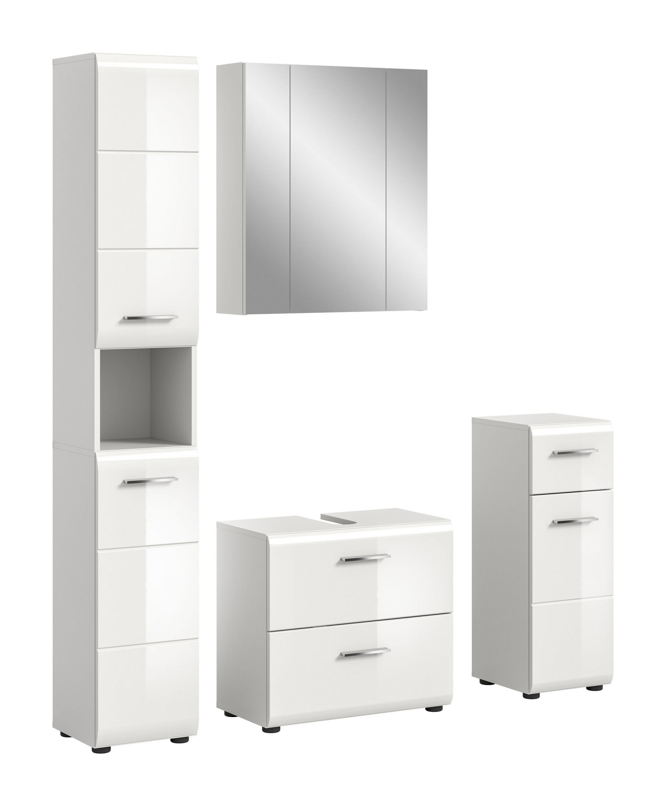 BADEZIMMER 4 tlg. Alba Bad in weiß und weiß hochglanz B/H/T: 150x185x30 cm - Weiß, Holz (150/185/30cm)