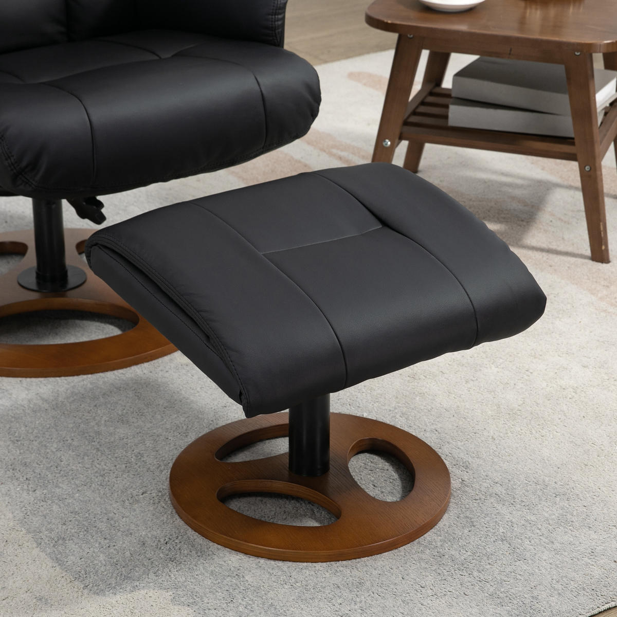 RELAXSESSEL DE-07618 360° drehbar mit Ottomane und verstellbarer Lehne Schwarz - Schwarz, Holz (89/110/77cm) - ComfortXL