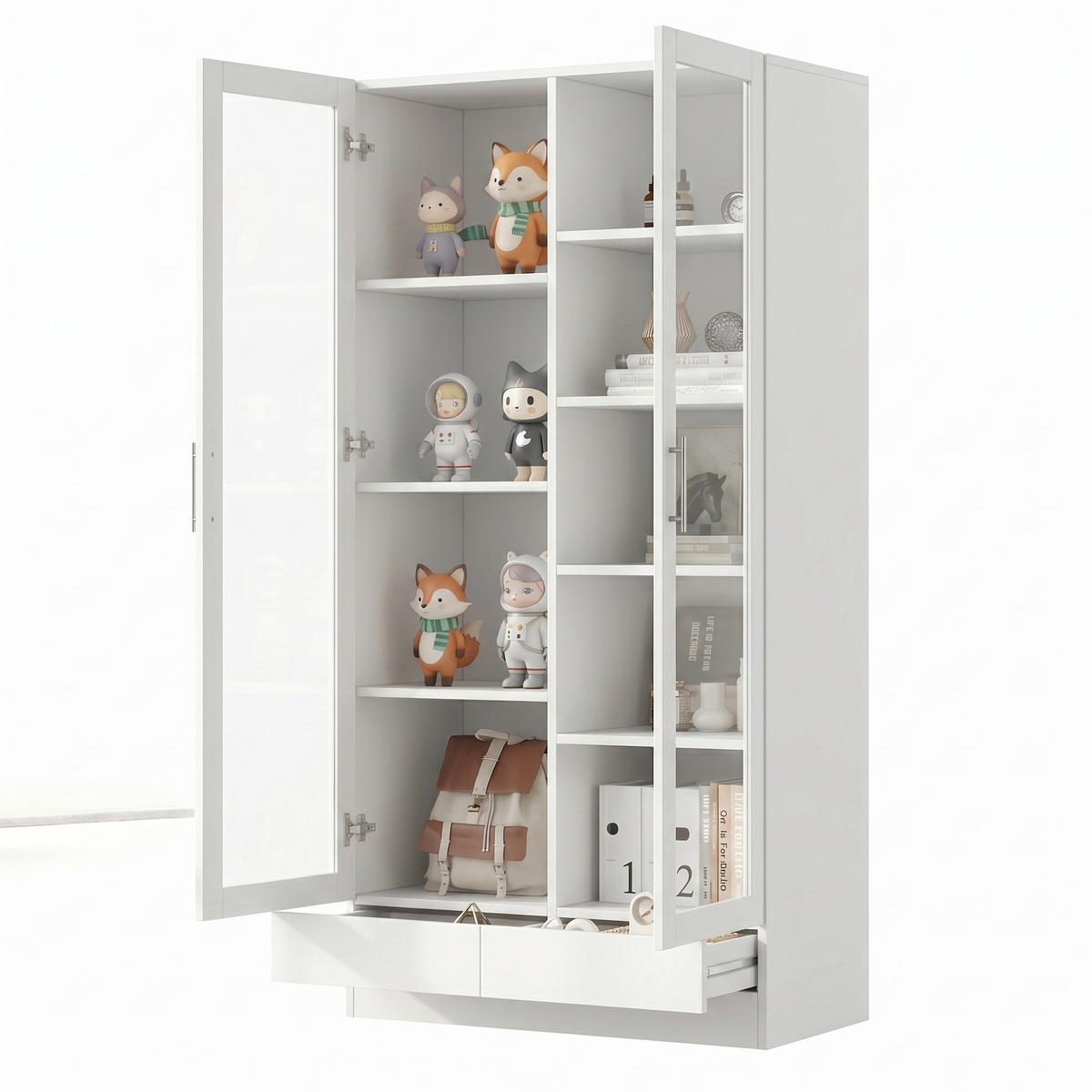GLASTÜRSCHRANK Weiß mit zwei Schubladen 80×40×160 cm aus MDF & Glas - Weiß, Holzwerkstoff (80/160/40cm) - Luhomfu
