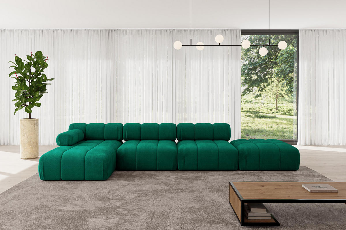 ECKSOFA modulares Sofa Lizur-L2 - 380x160x70 cm Dunkelgrün Velours - Dunkelgrün, Holzwerkstoff/Textil (380/160cm) - ALTDECOR