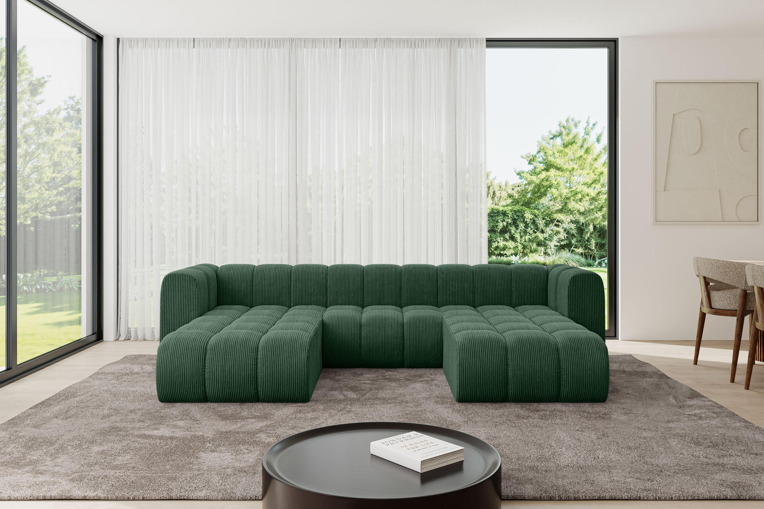 WOHNLANDSCHAFT modulares Sofa Joren-U1 - 319x177x70 cm Grün - Grün, Holzwerkstoff/Textil (319/70/177cm) - ALTDECOR