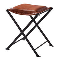 HOCKER - Echtleder / Metall, Cognac / Schwarz - Cognac, Leder (45/50/40cm) - home24
