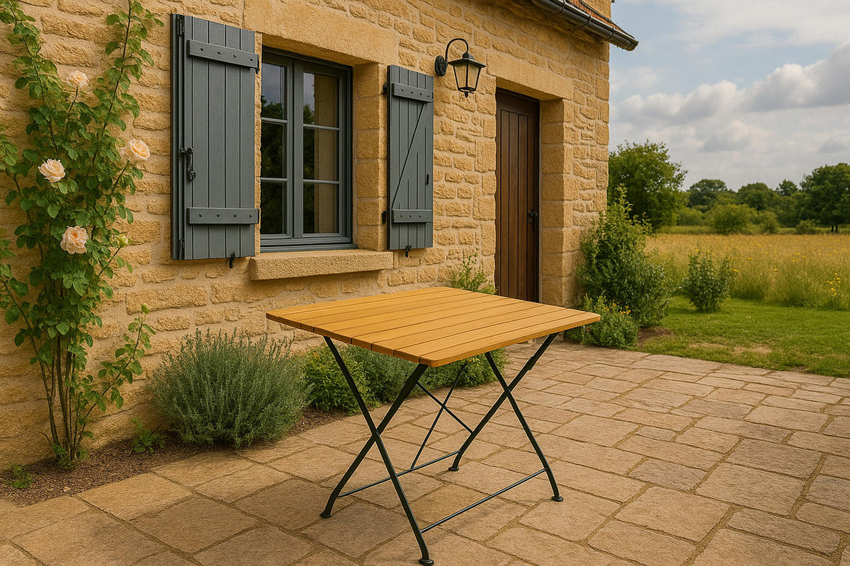 KLAPPTISCH Bad Belzig aus Robinienholz 70x110 cm, Stahlgestell Grün - Braun, Holz (70/110/72cm) - TPFGarden