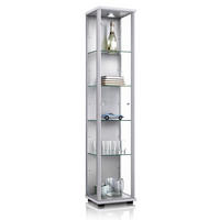GLASVITRINE 33/37/176 cm mit LED & 4 höhenverstellbaren Glasböden - Transparent/Silberfarben, Glas/Holzwerkstoff (37/176/33cm) - K-Möbel