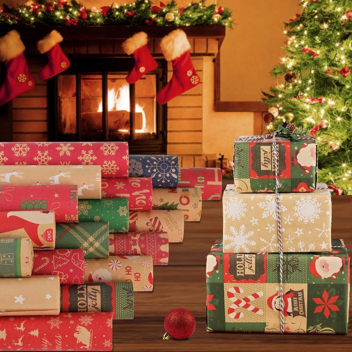 GESCHENKPAPIER 2-teiliges Set 43 cm x 15 m Weihnachten Kraftpapier - Multicolor, Papier (8/4/43cm)