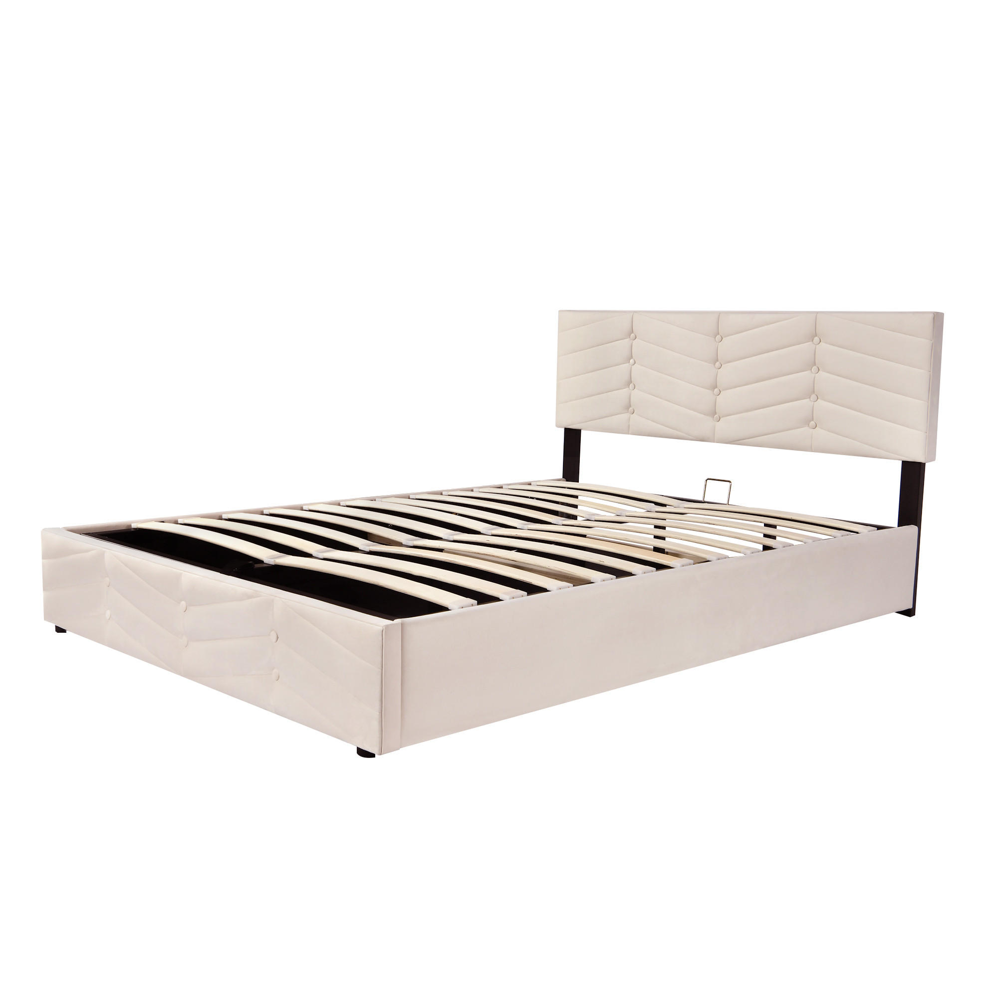 POLSTERBETT aus Samt 140x190 cm in Beige mit höhenverstellbarem Kopfteil - Beige, Textil (140/200cm) - Modfu