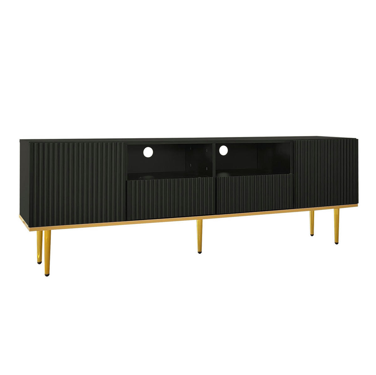 LOWBOARD 165/36/55 cm in Schwarz mit 2 Schubladen und goldfarbenen Füßen - Schwarz, Holzwerkstoff (165/55/36cm) - Flora Grace