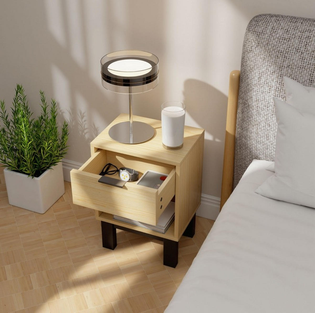 NACHTTISCH 26/35/50 cm Eiche aus Holzwerkstoff mit Schublade - Braun, Holz (26/50/35cm) - OKWISH