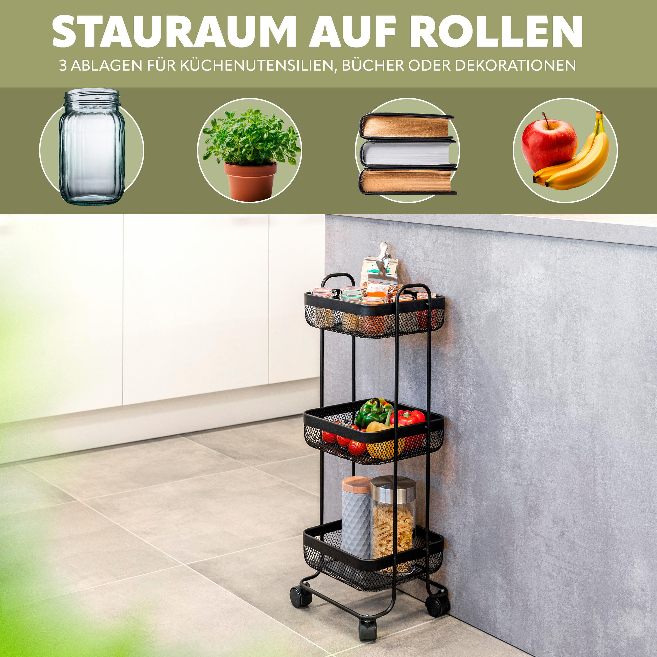 ROLLWAGEN, schwarz, Metall - Schwarz, Metall (24.5/7.5/24.5cm) - eluno