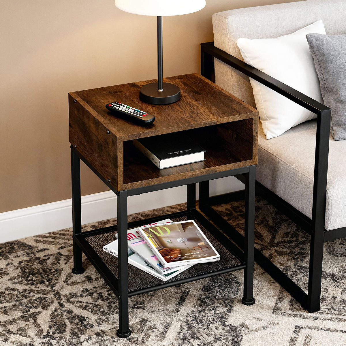 NACHTSCHRANK Harlow, 40,5 x 40,5 x 59 cm, Industrial Holz dunkel, rustikal - Rostfarben, Holzwerkstoff (40.5/59/40.5cm) - tectake