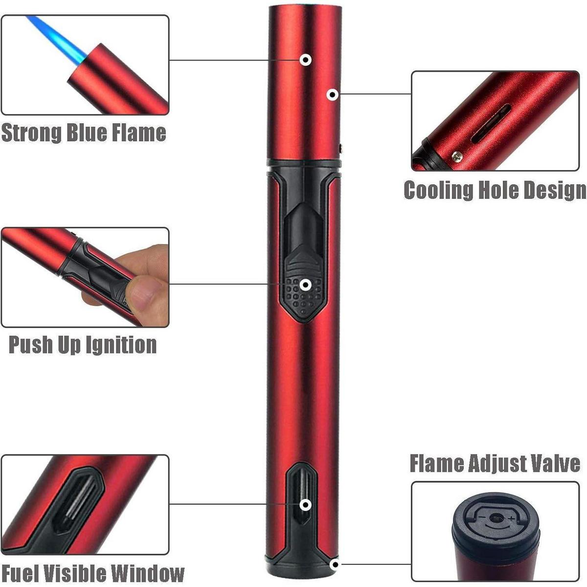 STABFEUERZEUG Jetflamme nachfüllbar Rot - Rot, Metall (1.9/1.9/15.2cm)