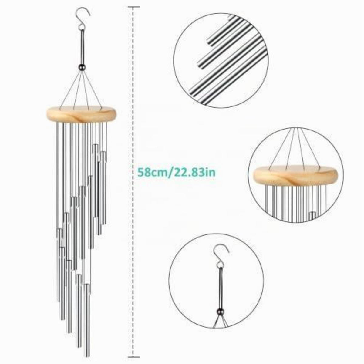 WINDSPIEL mit 12 Röhren 58 cm - Silberfarben, Metall (58/8.5/8.5cm)