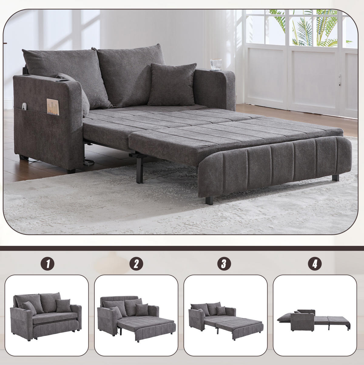 SCHLAFSOFA aus Chenille 139x83x73 cm in Grau mit Schlaffunktion - Grau, Textil (139/73/83cm) - Modfu