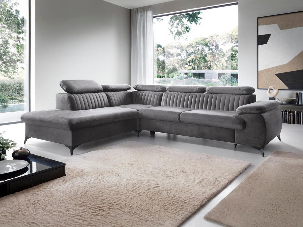 ECKSOFA 275 cm mit verstellbaren Kopfstützen Xanto L, Links, Dunkelgrau - Dunkelgrau, Holz (275/221cm) - Emporius