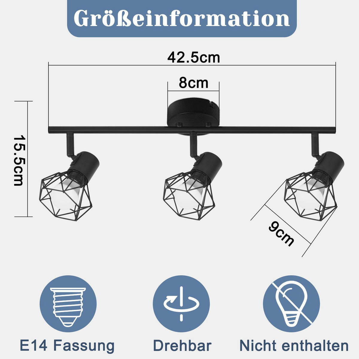 STRAHLER Brückenau 3-flammig 42.5/15.5/15.5 cm - Schwarz, Metall (42.5/15.5/15.5cm) - Nettlife