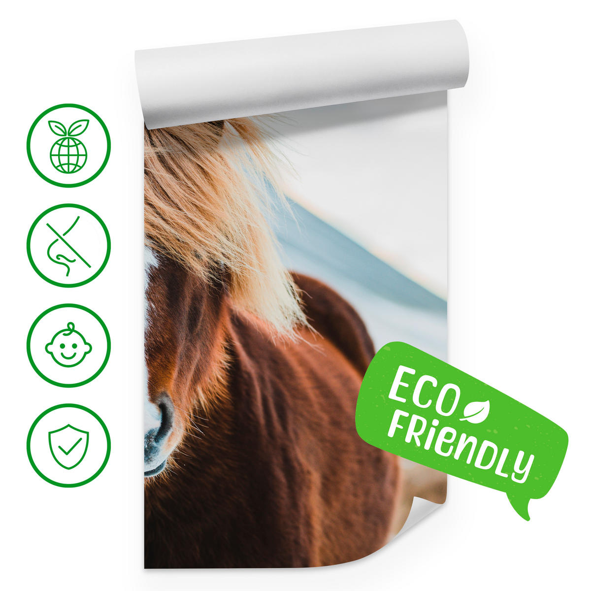 FOTOTAPETE für Schlafzimmer Isländisches Wildpferd Portrait Wiese 200x140 - Beige/Braun, Papier (200/140cm) - Muralo