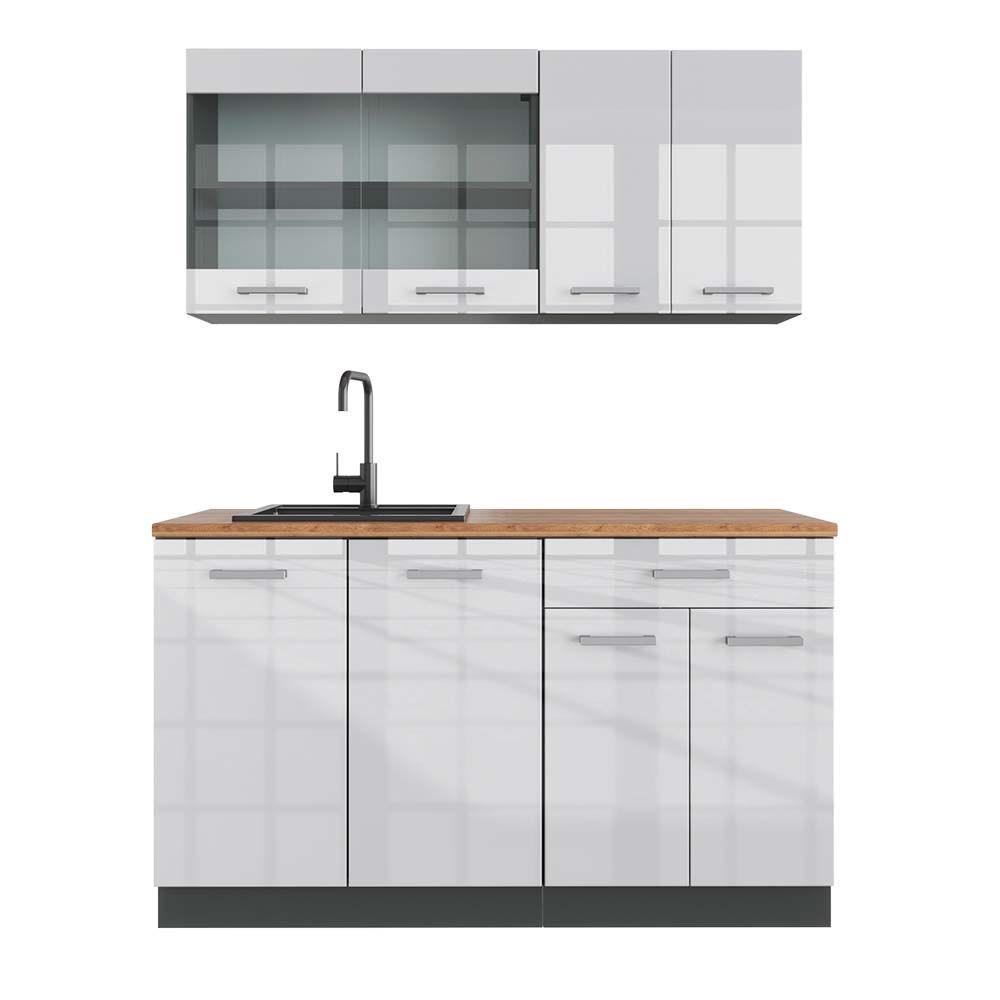 KÜCHENZEILE R-Line Weiß Hochglanz/Anthrazit 140 cm, AP Eiche - Weiß Hochglanz/Anthrazit, Holzwerkstoff (140/81.6/60cm) - Vicco
