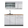 KÜCHENZEILE R-Line Weiß Hochglanz/Anthrazit 140 cm, AP Eiche - Weiß Hochglanz/Anthrazit, Holzwerkstoff (140/81.6/60cm) - Vicco