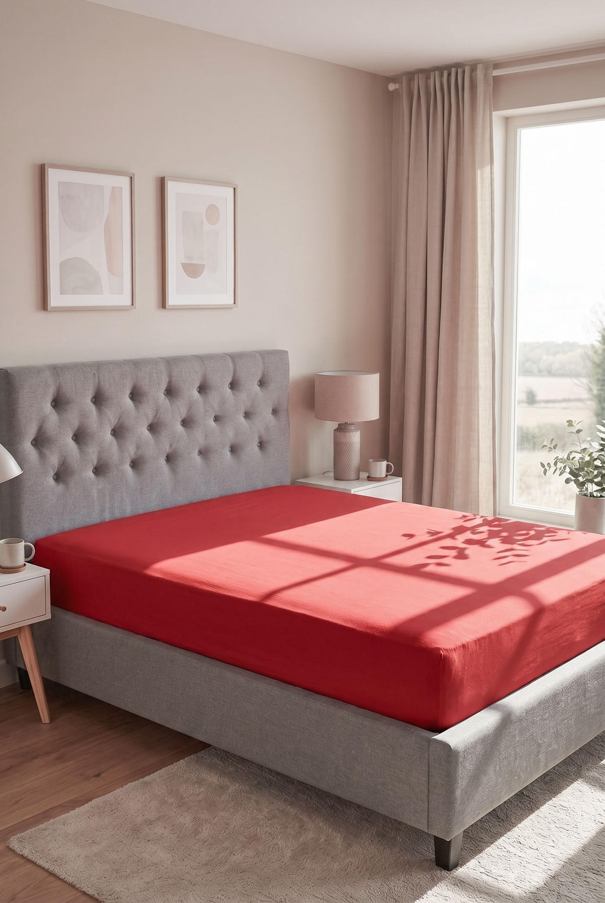 SPANNBETTTUCH Deluxe Jersey rot, 140x200 cm - 160x220 cm - Rot, Textil (160/220cm) - biberna