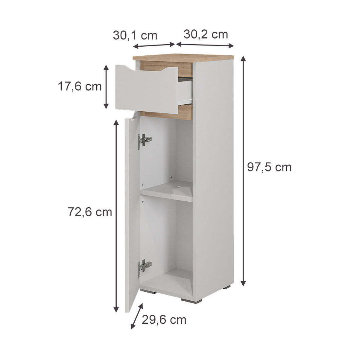 MIDI OMARICA Ruben, Bela/Obrtniški hrast, 30.2 x 97.5 cm - bela/hrast artisan, leseni material (30.2/97.5/30.1cm) - Vicco
