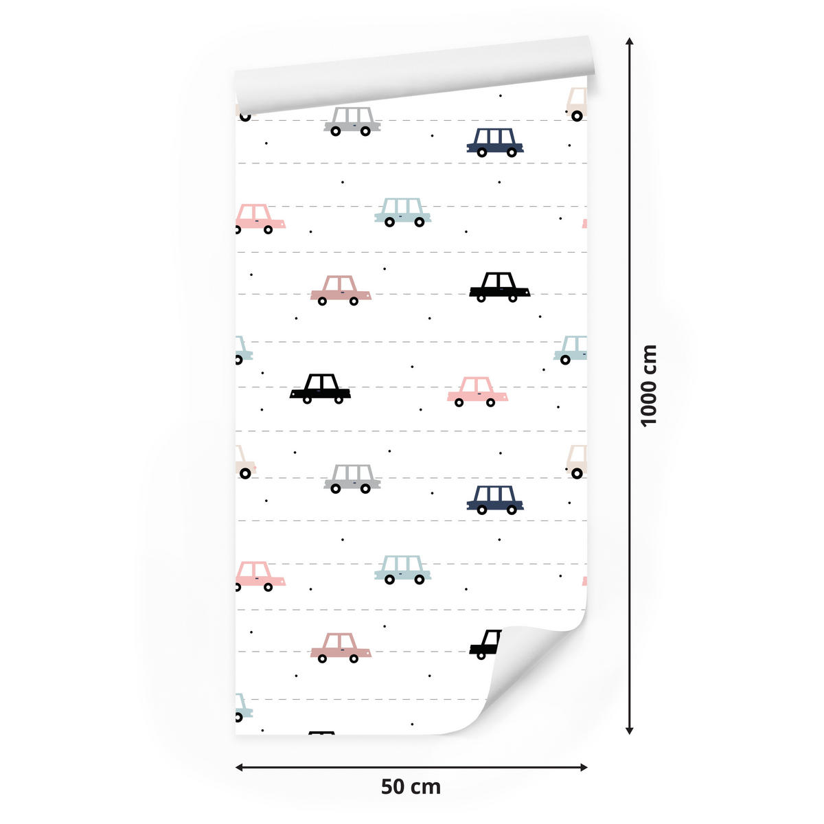 VLIESTAPETE Autos im skandinavischen Stil – Pastellbunt, Weiß – 50x1000 cm - Multicolor/Weiß, Papier (50/1000cm) - Muralo