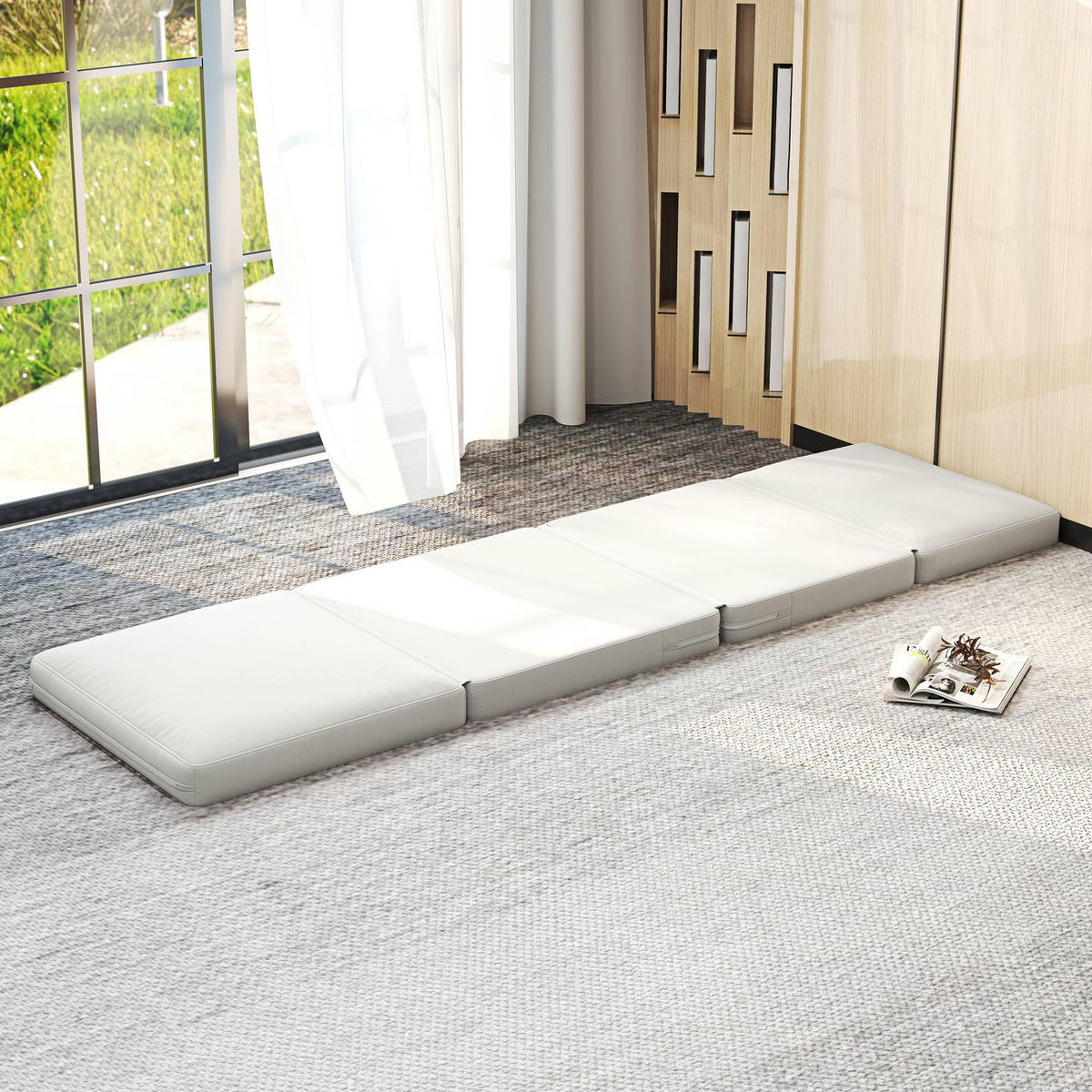 BODENSOFA 3-in-1, bis 240 kg belastbar, Cremeweiß - Weiß, Kunststoff (268/18/75cm) - HOMCOM