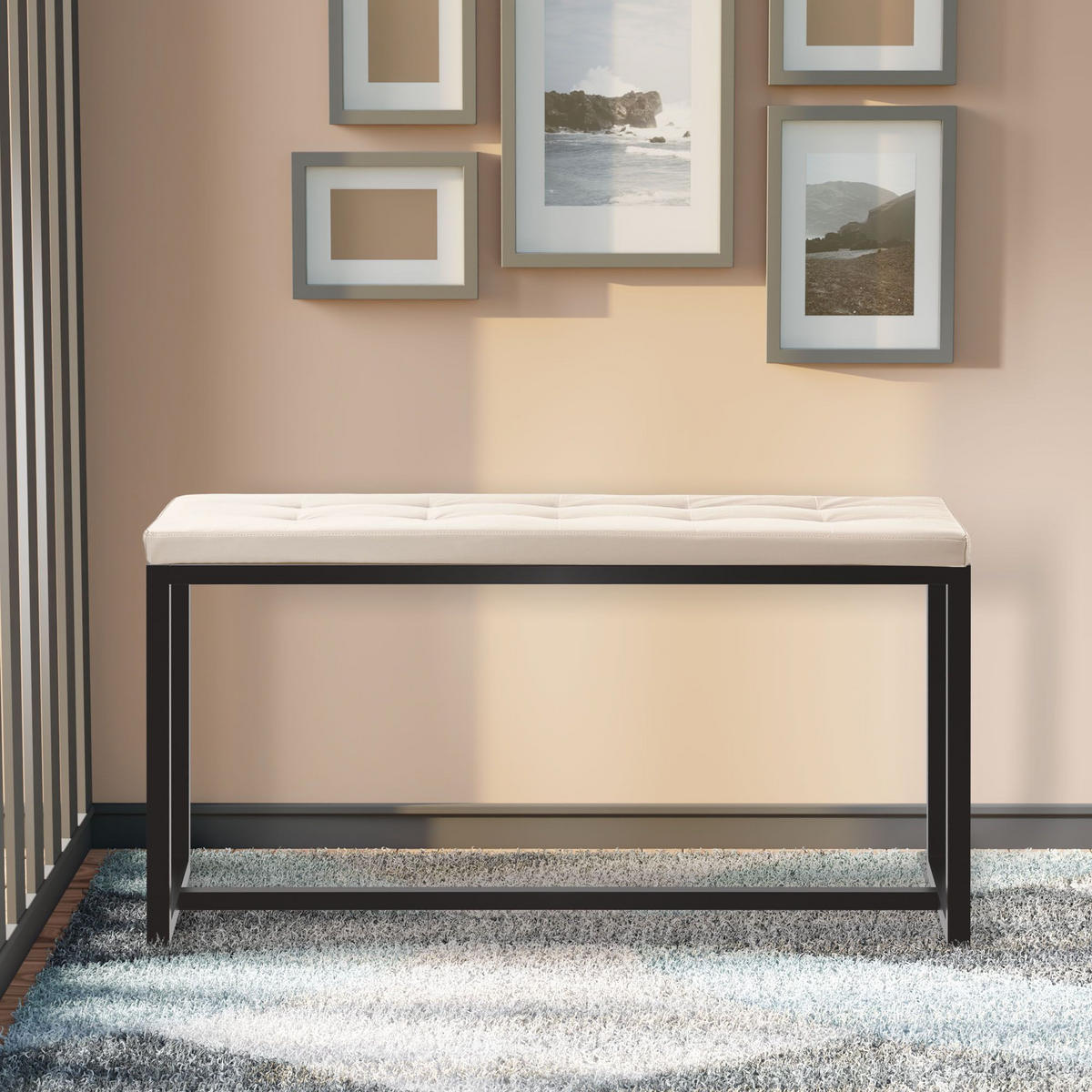 SITZBANK 100/40 cm Kunstleder creme - Creme/Schwarz, Textil/Metall (100/48/40cm) - CLP