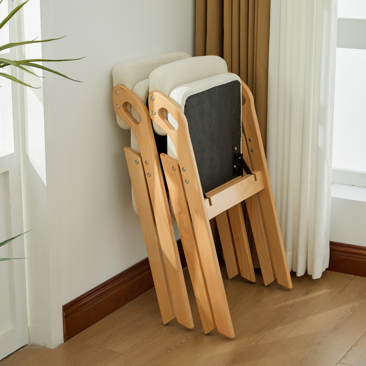KLAPPSTUHL DE-36858 4er-Set mit Buchenholzgestell Beige - Beige, Holz (52/77/59cm) - ComfortXL