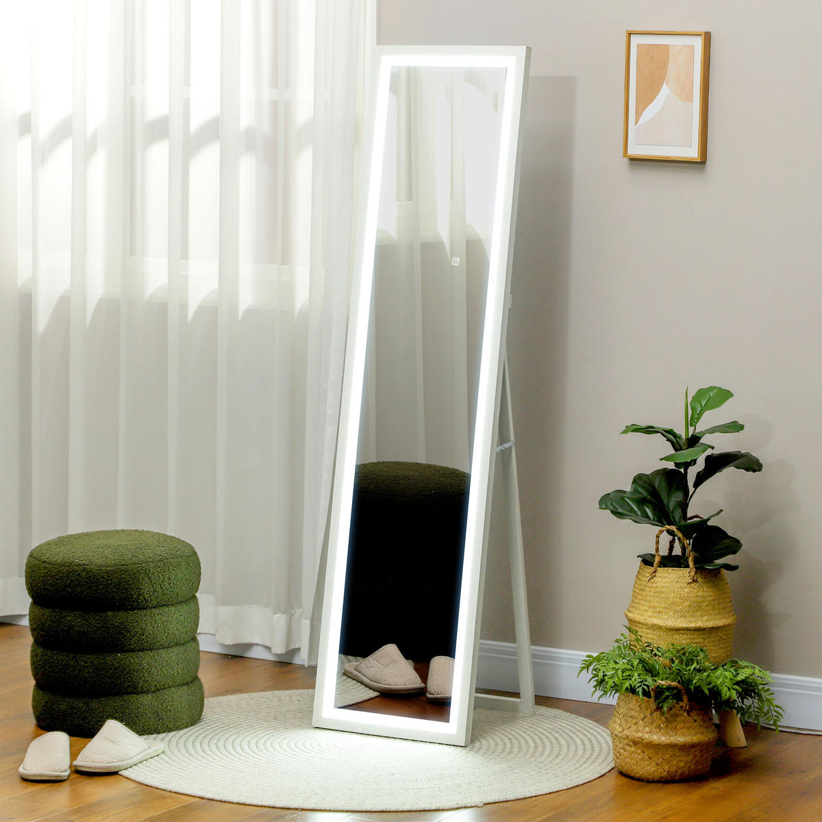 GANZKÖRPERSPIEGEL 40 x 160 cm Standspiegel mit LED Lichte, Wandspiegel Weiß - Weiß, Glas (5/160/40cm) - HOMCOM