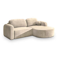 ECKSOFA AMILIA M R-S Creme Velours-Stoff mit Schlaffunktion - Creme, Holz (263/174cm) - MASSENO