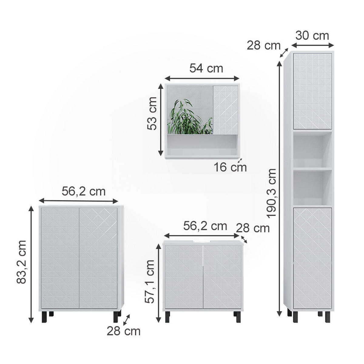 BADMÖBEL-SET Agasta Weiß 4 Teile, mit Hochschrank - Weiß, Holzwerkstoff (56/57/28cm) - Vicco