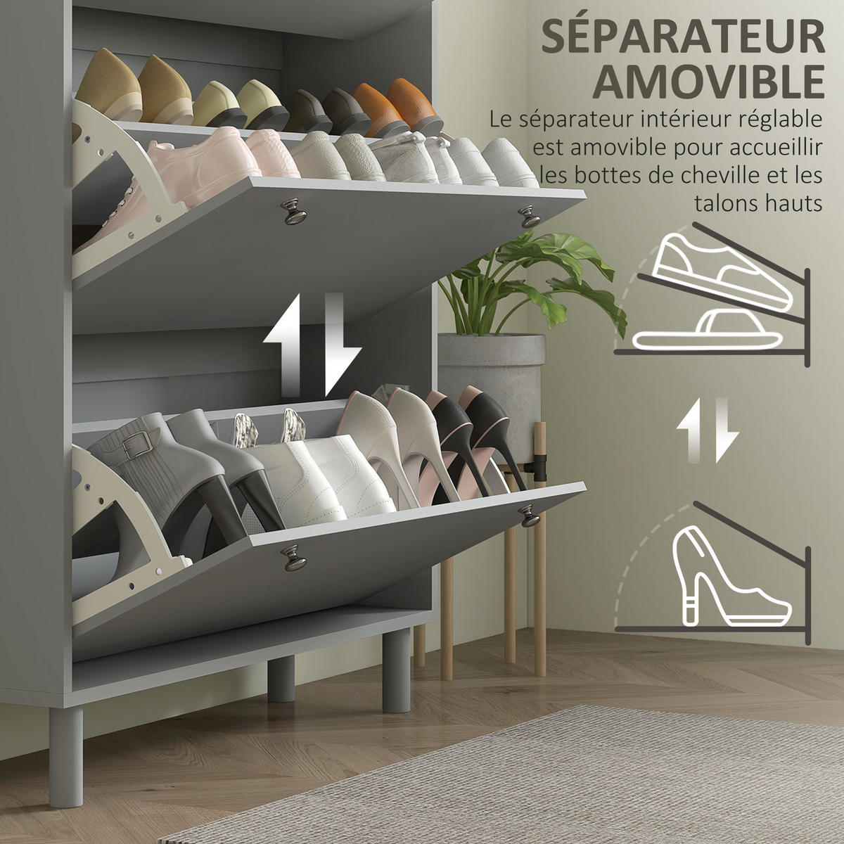 SCHUHSCHRANK DE-15033 3 Klapptüren für bis zu 24 Paar Schuhe Grau - Grau, Holzwerkstoff (80/121/23.5cm) - ComfortXL