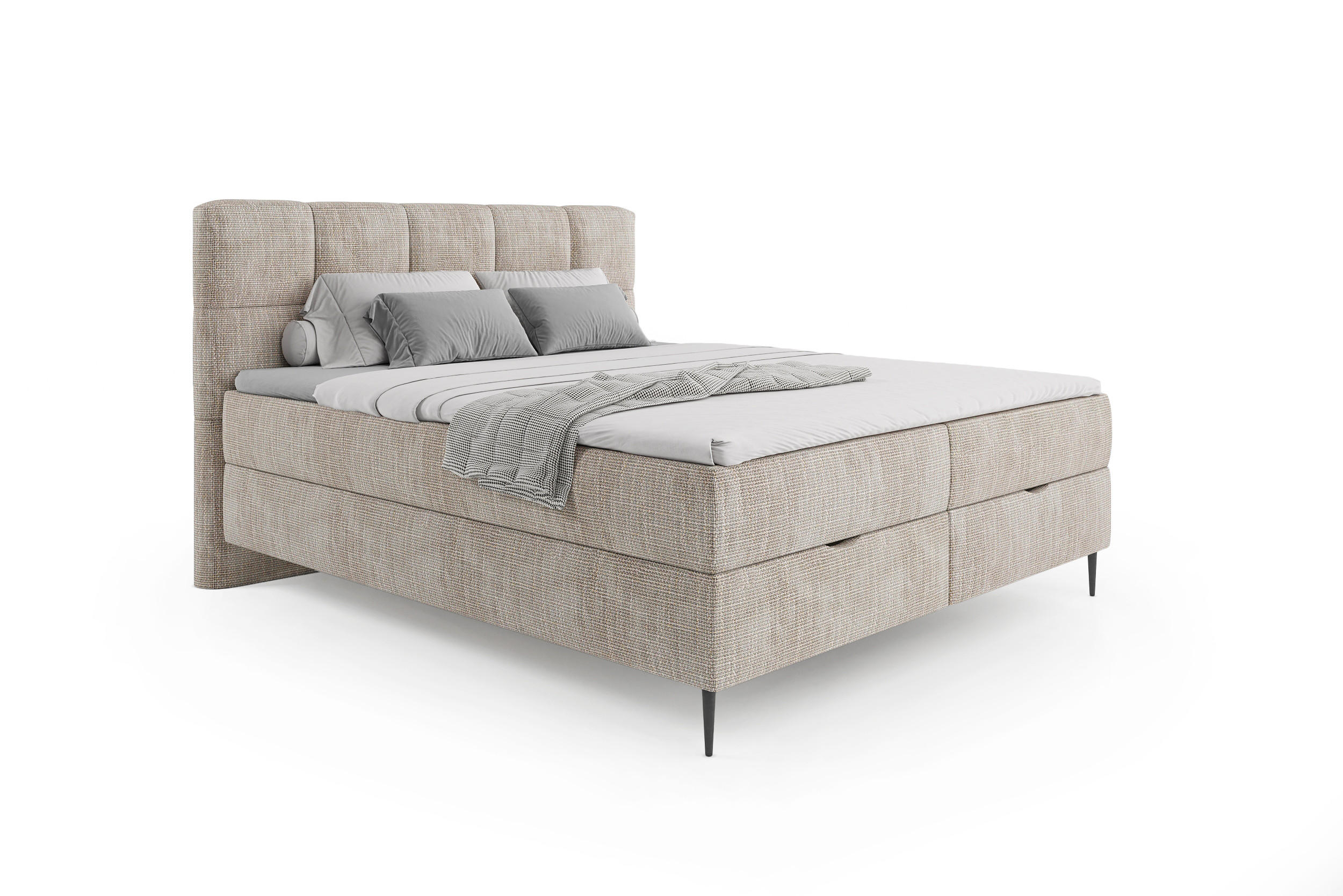 BOXBETT Edel 180x200 cm mit Bettkasten – Beige, modernes Design - Beige, Textil (180/200cm)