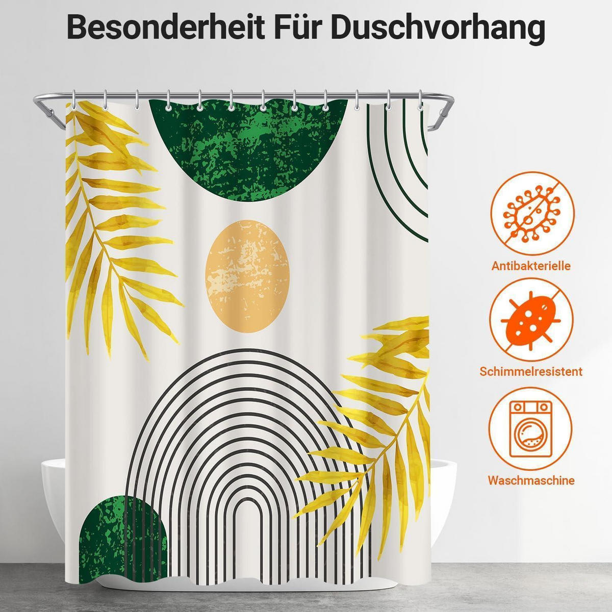 DUSCHVORHANG Dunkelgrün Blätter Linie 180 x 200 cm - Multicolor, Textil (180/200cm)