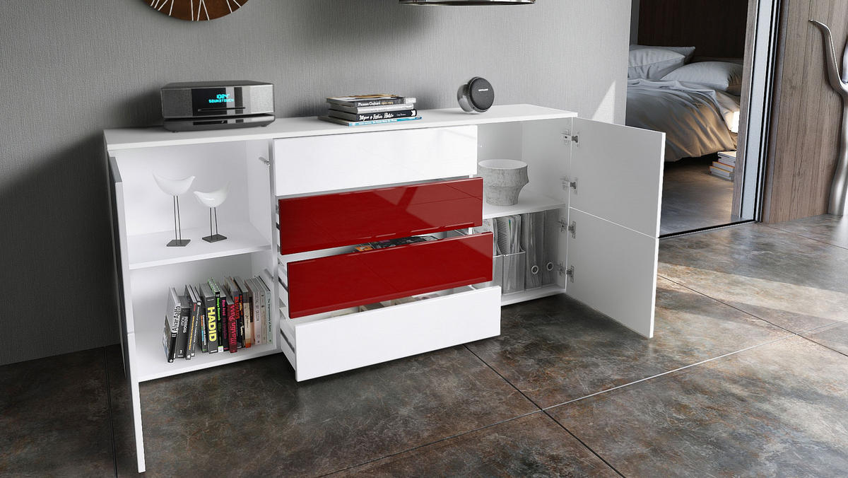 SIDEBOARD Rova Schwarz Hochglanz / Weiß Hochglanz - Schwarz Hochglanz, Holzwerkstoff (166/72/35cm) - Vladon