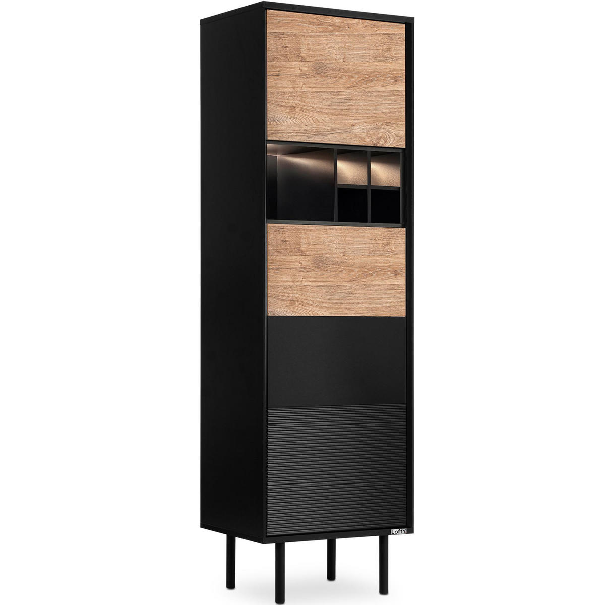 REGAL LOFTY Kreuzeinlage, schwarz / Eiche natur - Eichefarben/Schwarz, Holzwerkstoff (52/174/41cm) - KONSIMO®