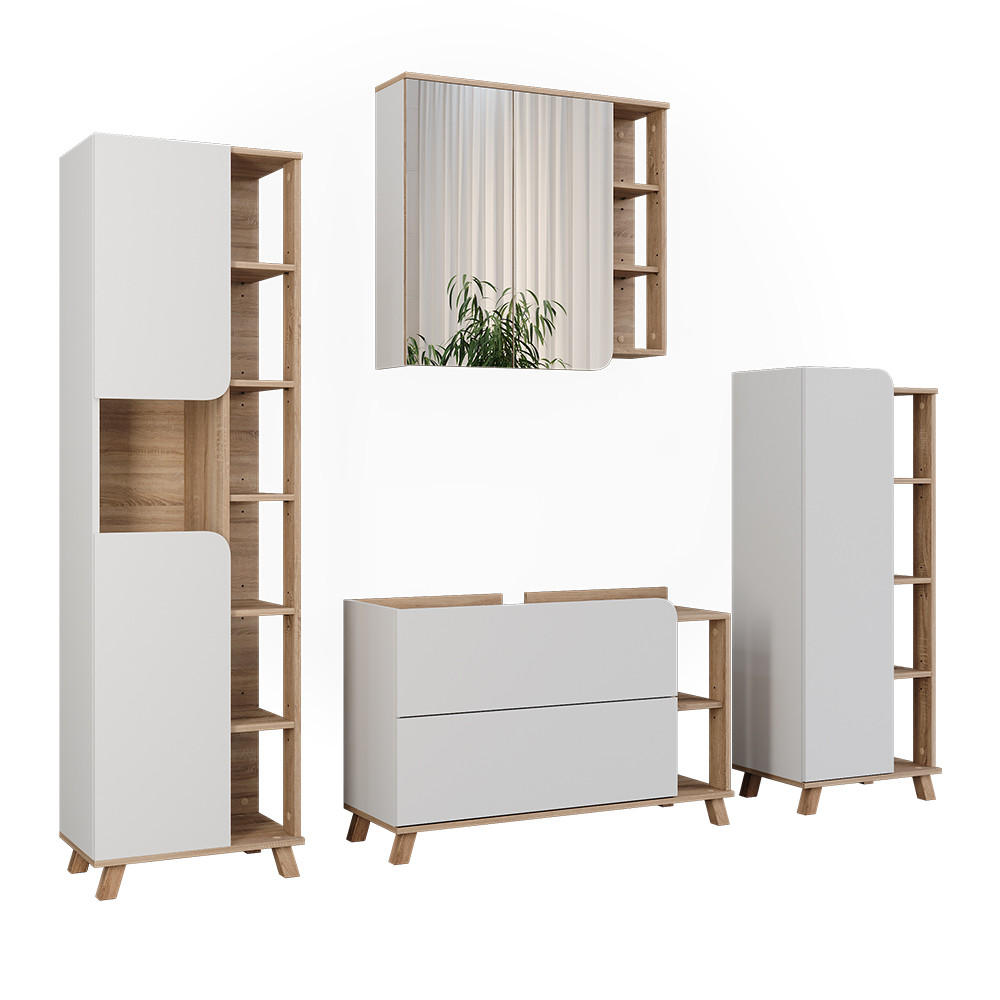 BADMÖBEL-SET Karen Sonoma/Weiß 4 Teile - Weiß/Sonoma Eiche, Holzwerkstoff (100/65/35cm) - Vicco