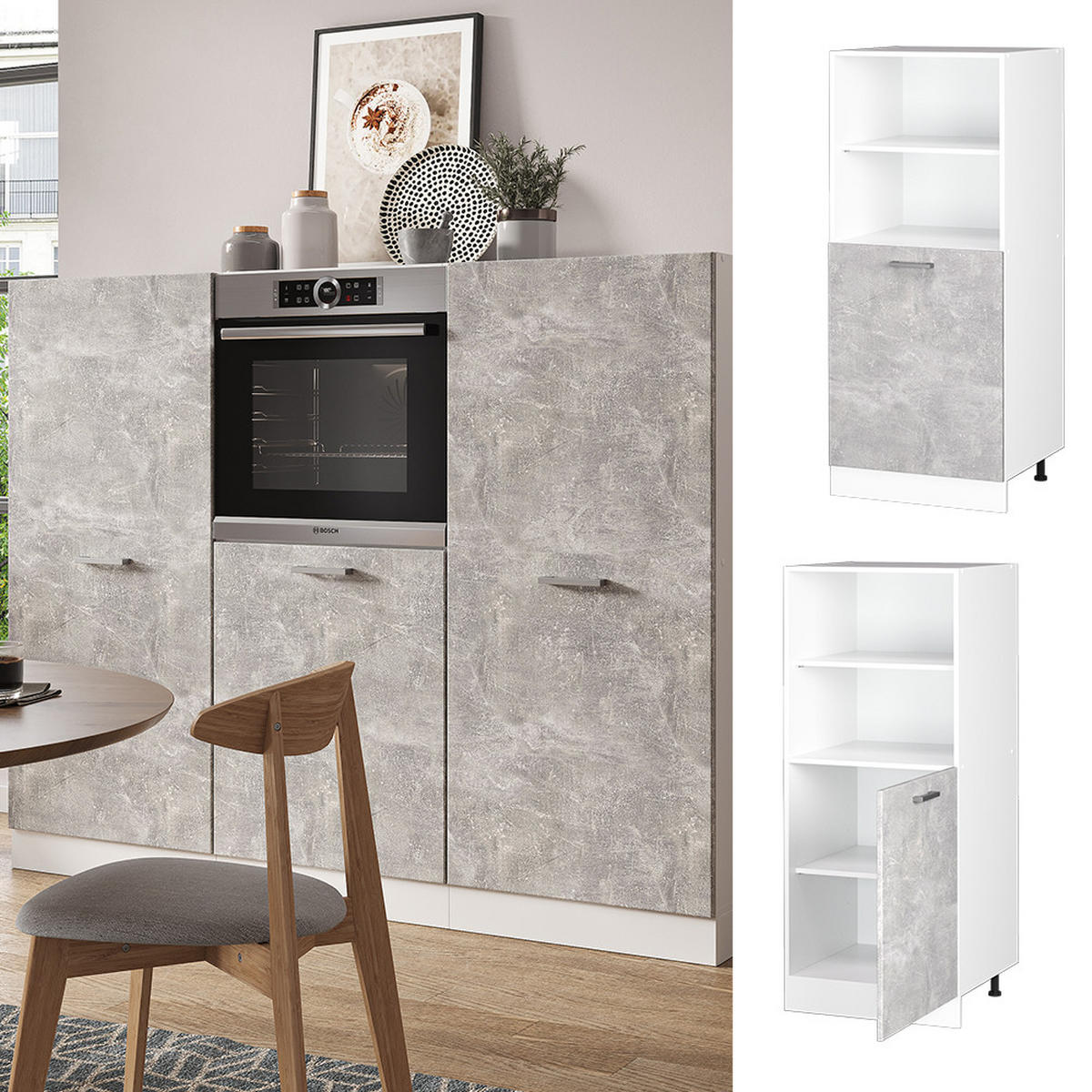 HERDUMBAUSCHRANK R-Line Beton 60 cm - Schieferfarben/Hellgrau, Holzwerkstoff (60/143/57cm) - Vicco
