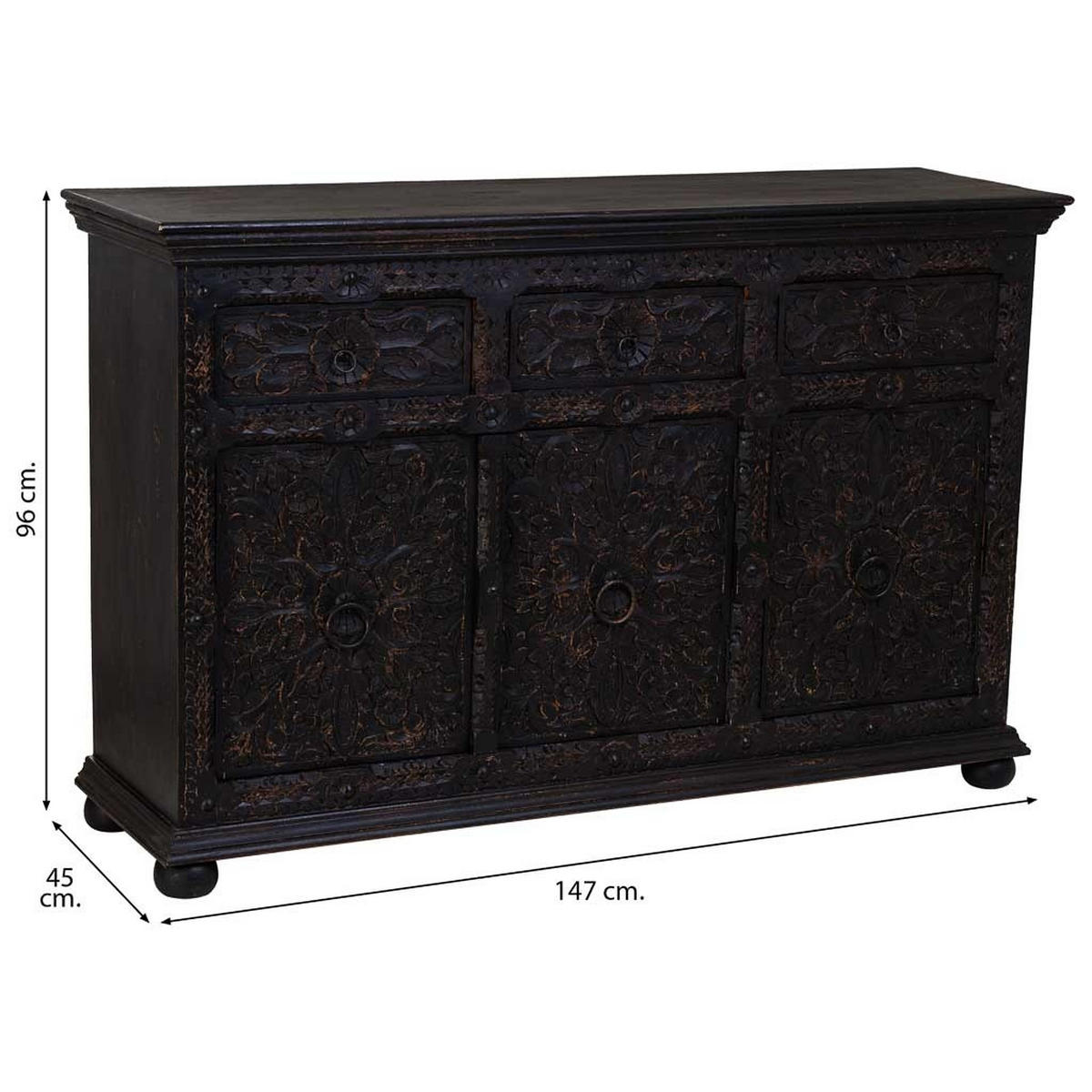SIDEBOARD aus Holz 147x45x96 cm - Schwarz, Holz (147/96/45cm) - Wanderlust