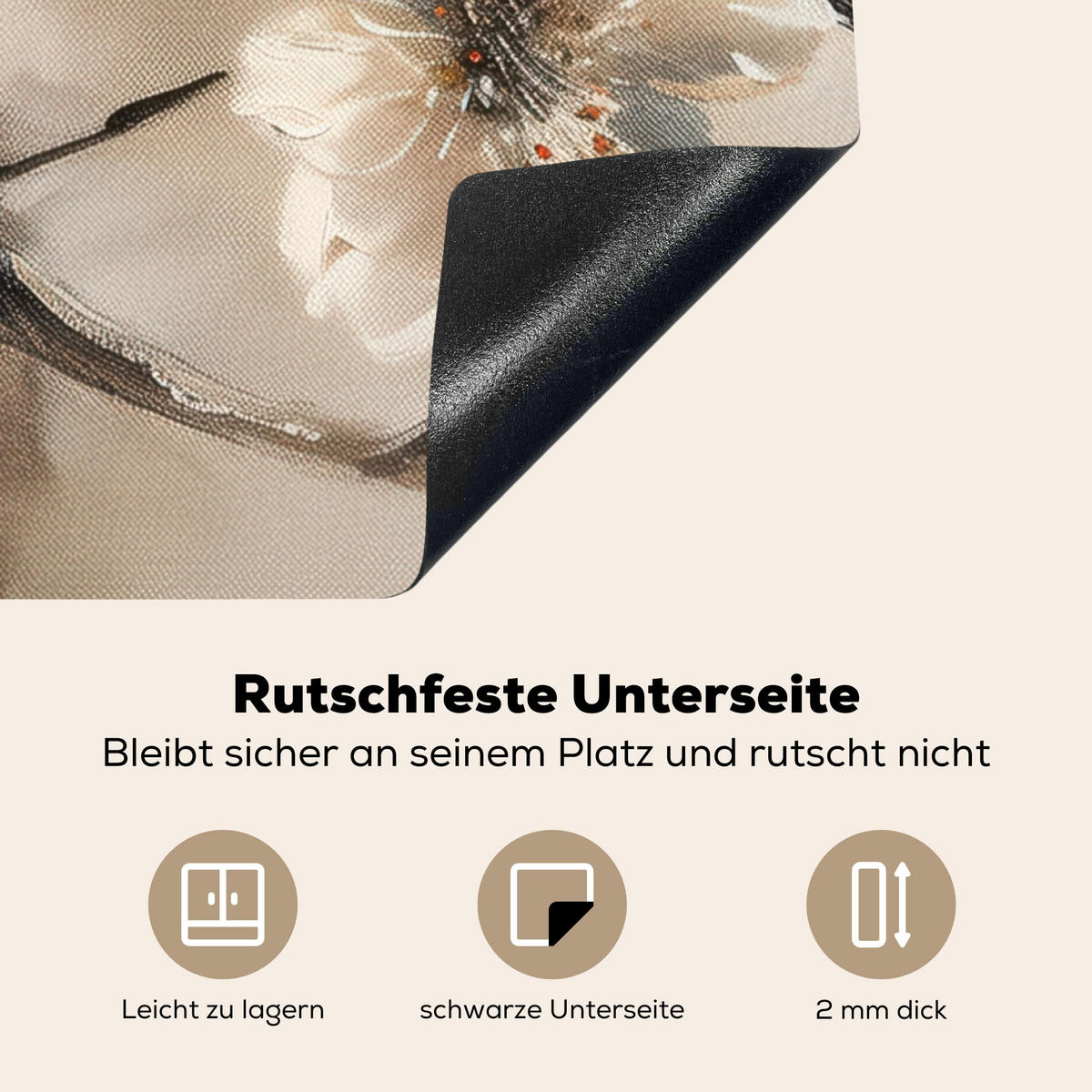 HERDABDECKPLATTE Blumen - Abstrakt - Gemalt - Beige 78x78 cm - Beige, Kunststoff (78/78/0.2cm) - MuchoWow