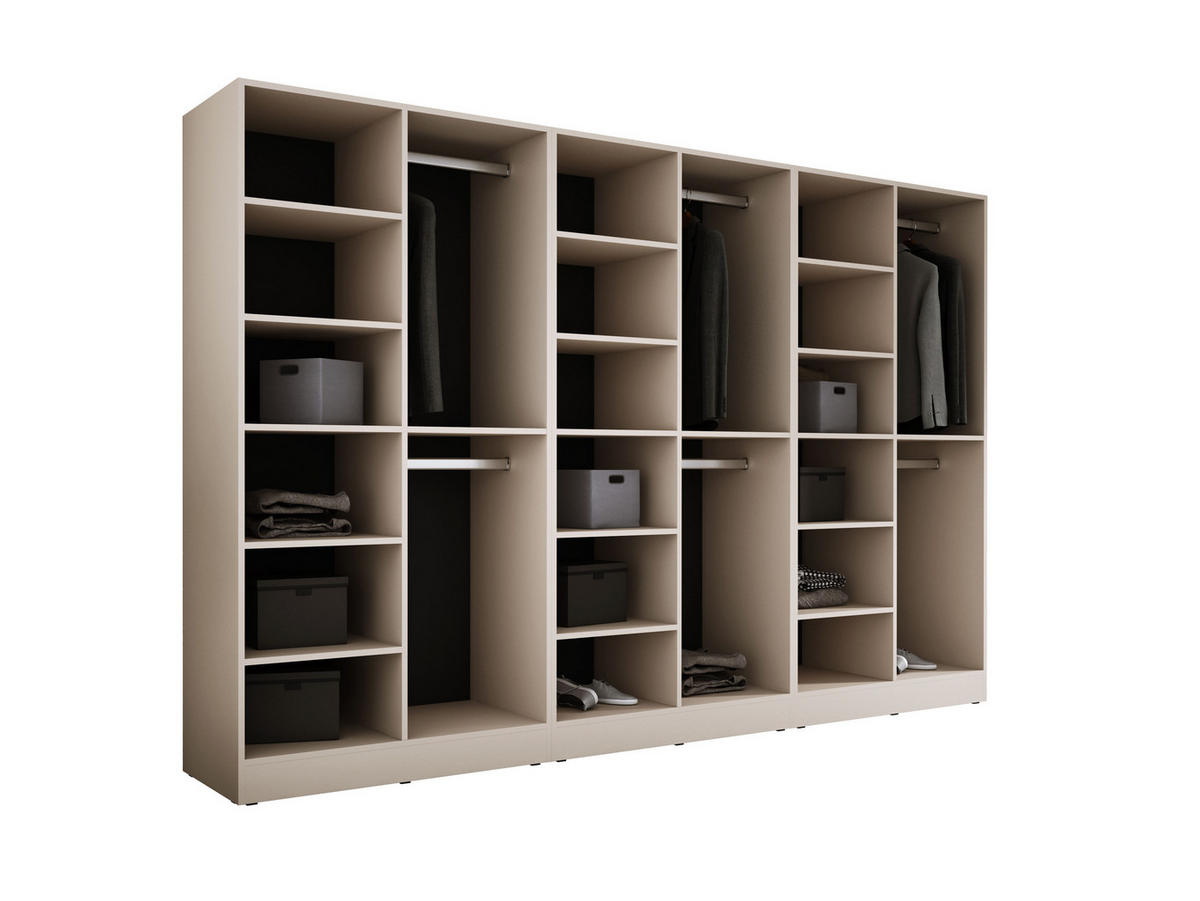 KLEIDERSCHRANK, Gerilltes Glas / Sandbeige / Gerilltes Glas, 300 x 200 x 51 cm - Sandfarben/Naturfarben, Holzwerkstoff (300/200/51cm) - 3XE LIVING