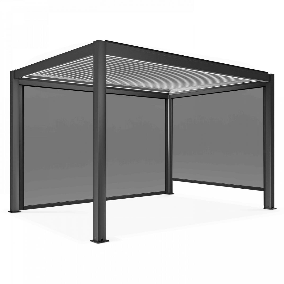 PERGOLA 3x4m, beleuchtet, motorisiert mit 2 Markisen - Grau, Metall (290/257/397cm) - Oviala