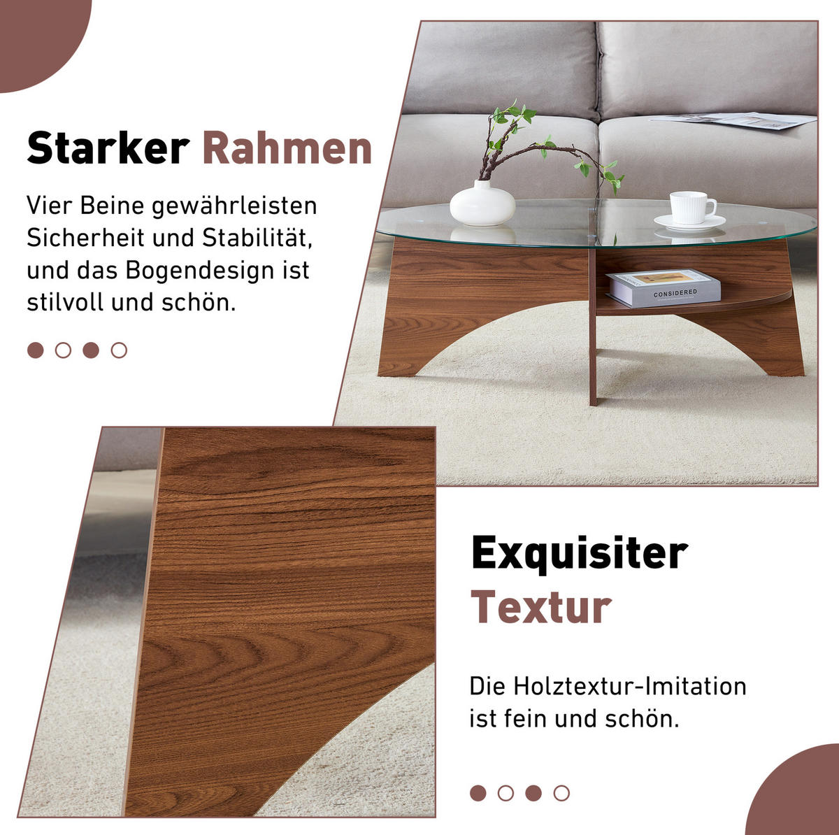 COUCHTISCH 104.9/60 cm Transparent/Nussbaum aus MDF und Sicherheitsglas mit Ablage - Nussbaumfarben, Holzwerkstoff (104.9/60/35.6cm) - OKMYHOME