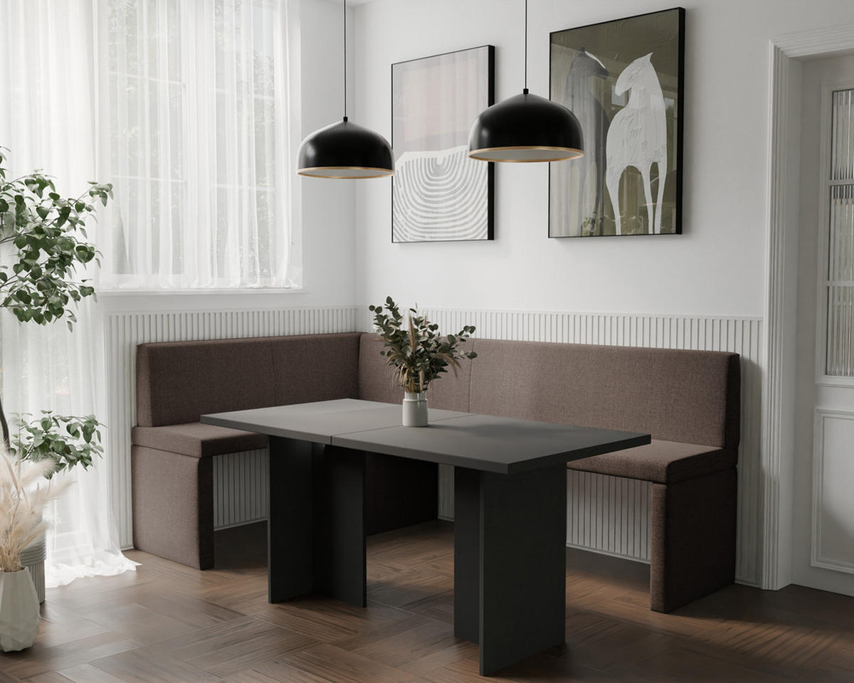 ECKBANK links OWEN Webstoff, 128/168 cm Braun - Braun, Holz/Textil (128/168cm) - Idohome