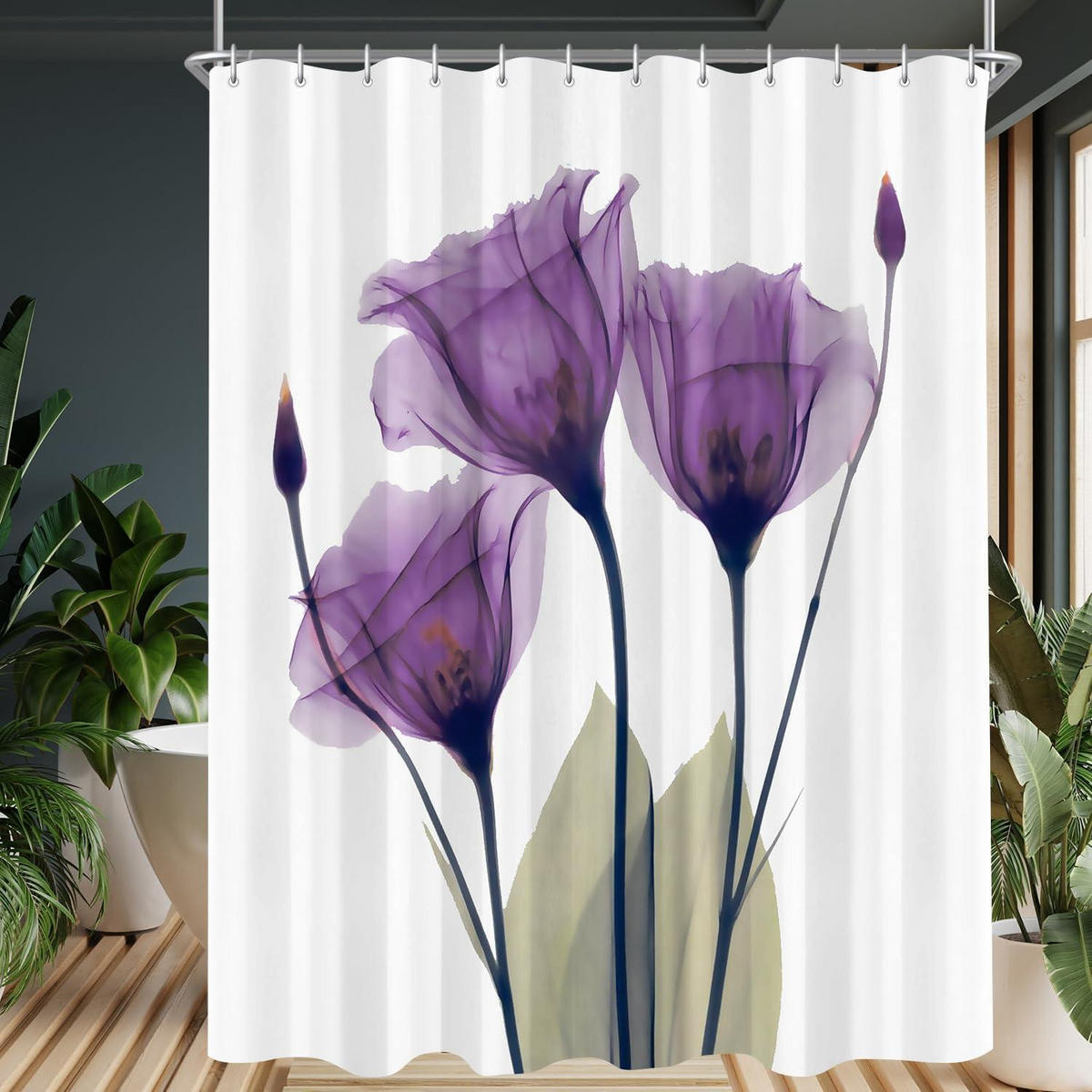 DUSCHVORHANG Violette Blumen 180 x 200 cm - Lila, Textil (180/200cm)