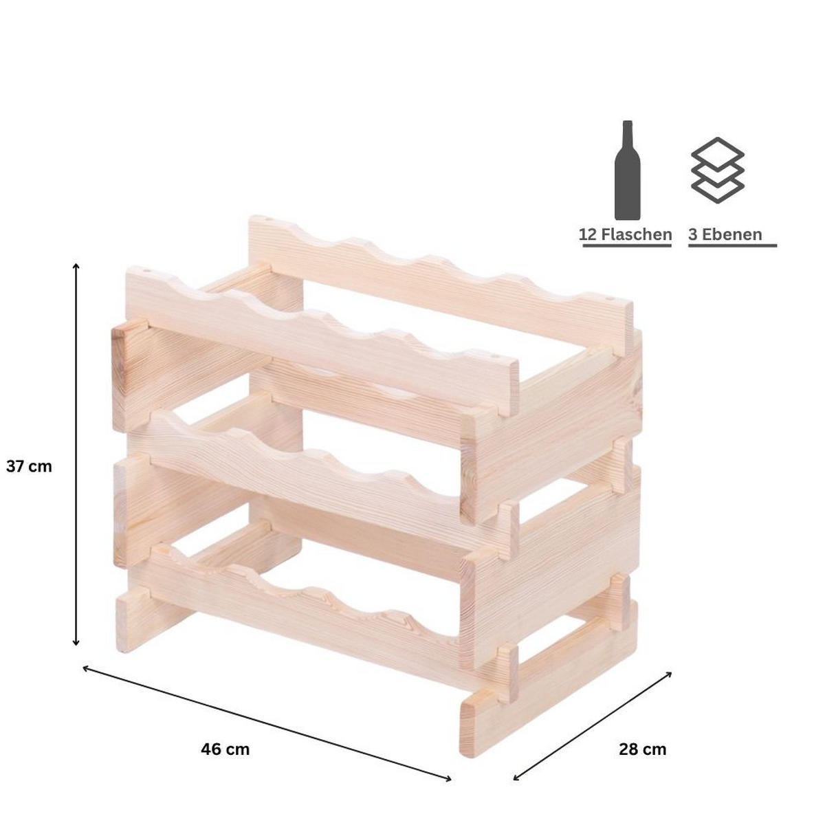 WEINREGAL VINOTECA FLEX PRO HxBxT 37x46x28cm 12 Flaschen auf 3 Ebenen Natur unbehandelt - Naturfarben, Holz (46/37/28cm) - PROREGAL