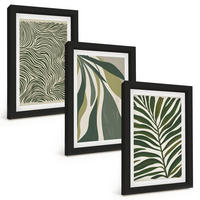 BILDER SET 3er Set - 20x30 cm Schwarzer Rahmen - Blätter mit wellenförmigen grünen Linien - Schwarz, Kunststoff (20/30cm) - TULUP
